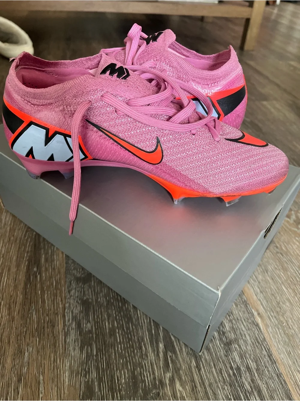 Nike Pink and Orange Men's Mercurial Athletic Cleats with matching bag